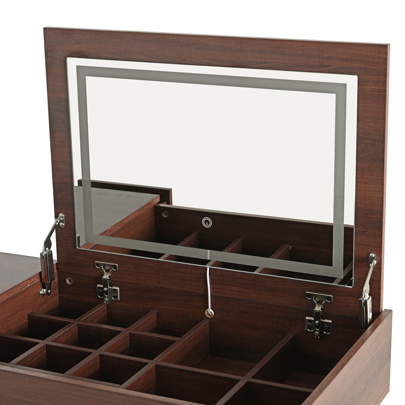 Bureau de coiffeuse 3 en 1 avec miroir basculant éclairé et armoire réglable, coiffeuse à maquillage avec tabouret, commode avec tiroirs pour la chambre à coucher