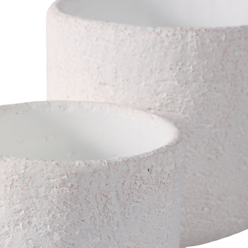 Weeda Planters Pottery And Cement Textured Finish For Home Or Garden Use Set Of 2 - 8", 6" White