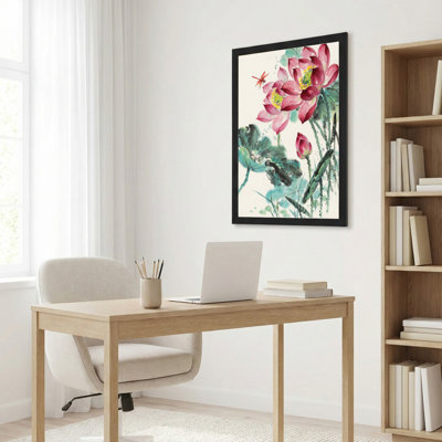 Lotus Flower And Dragonfly Watercolor Print Canvas Wrapped Wall Art Oil Painting Style For Living Room Bedroom Decor