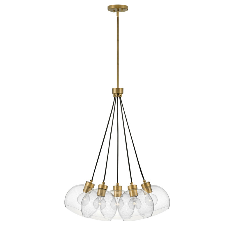 Kiyo 5-Light Clear Seeded Glass Brass Cluster Pendant