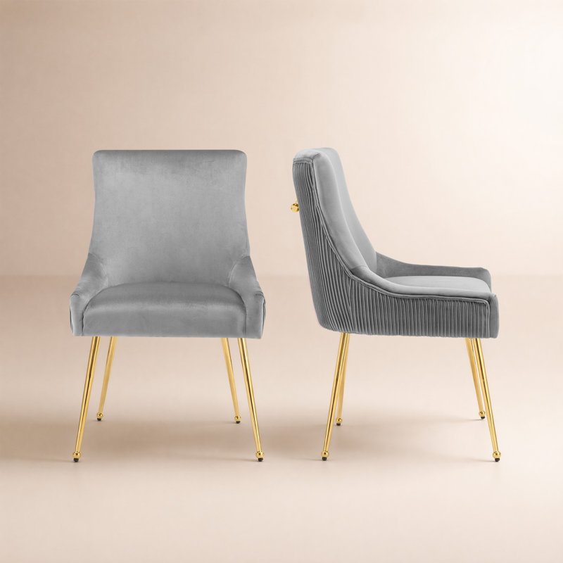 Chaise d'appoint rembourrée en velours avec pieds dorés , Gris, Doré