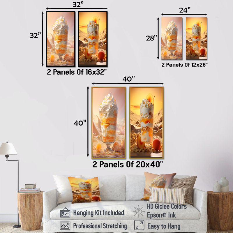 «Trifle Temptation Peach Dessert - Desserts», ensemble de 2 reproductions d'art sur toile, Cadre blanc, H 32 po x l 33 po