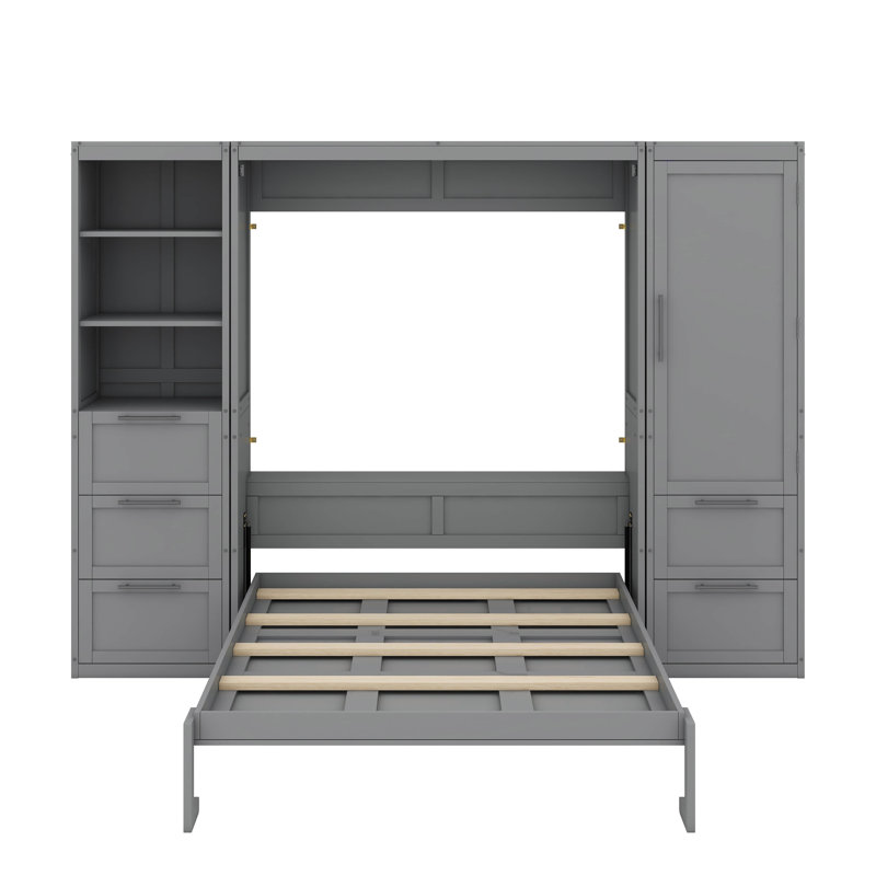 Queen-Sized Murphy Wall Bed Integrated With Wardrobe Storage Space, Gray