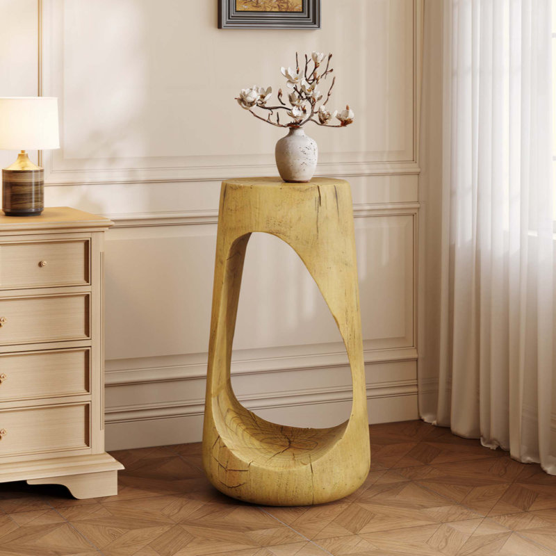 Table d'appoint d'extérieur, table de bout à conception creuse, table de tabouret de jardin de patio, table d'appoint décorative pour terrasse de balcon de plage, béton léger, texture semblable au bois
