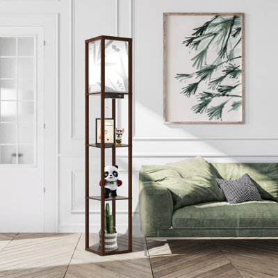 Jarold 63.7" Column Dimmable Floor Lamp with Shelves & Remote Control & USB Charging Station