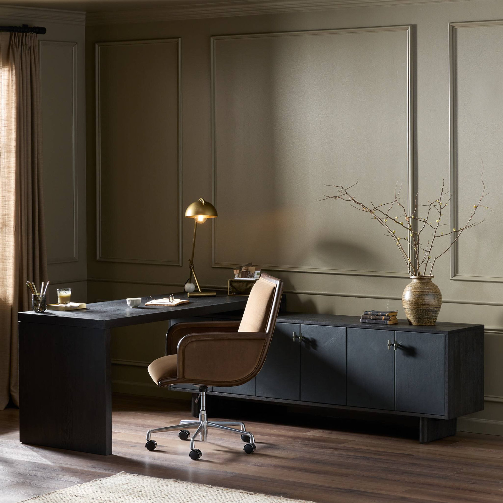70" Oak Executive Desk, Worn Black Oak