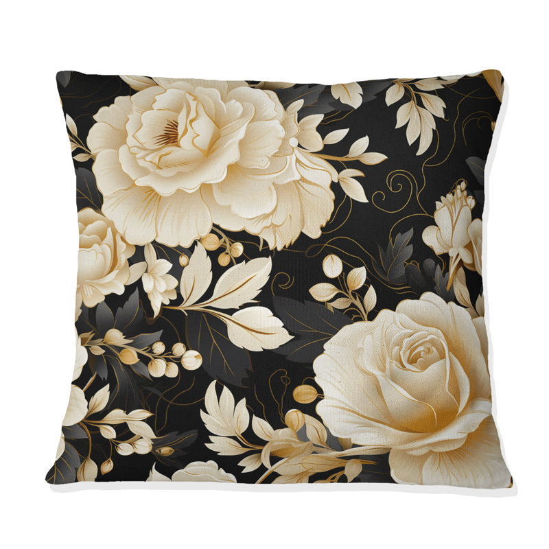 Coussin Elegant Beige Rose Harmony I - Floral, H 18 po x l 18 po