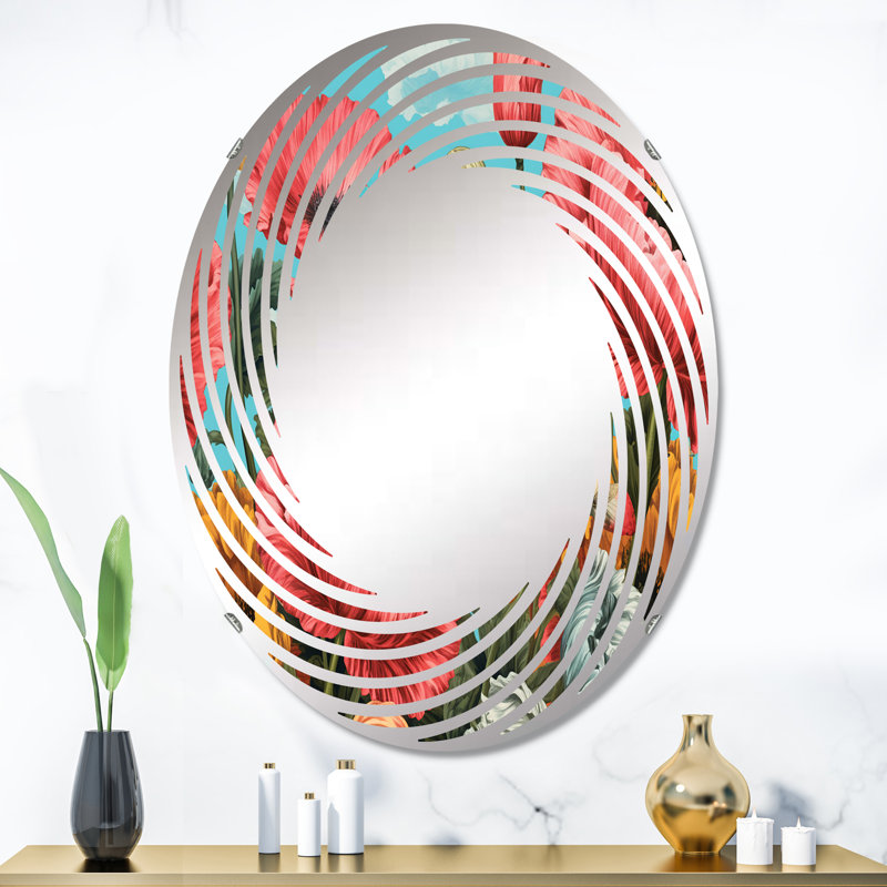 Vibrant rose coquelicot, rêve - miroir mural en spirale | Ovale, L 24 po x H 36 po