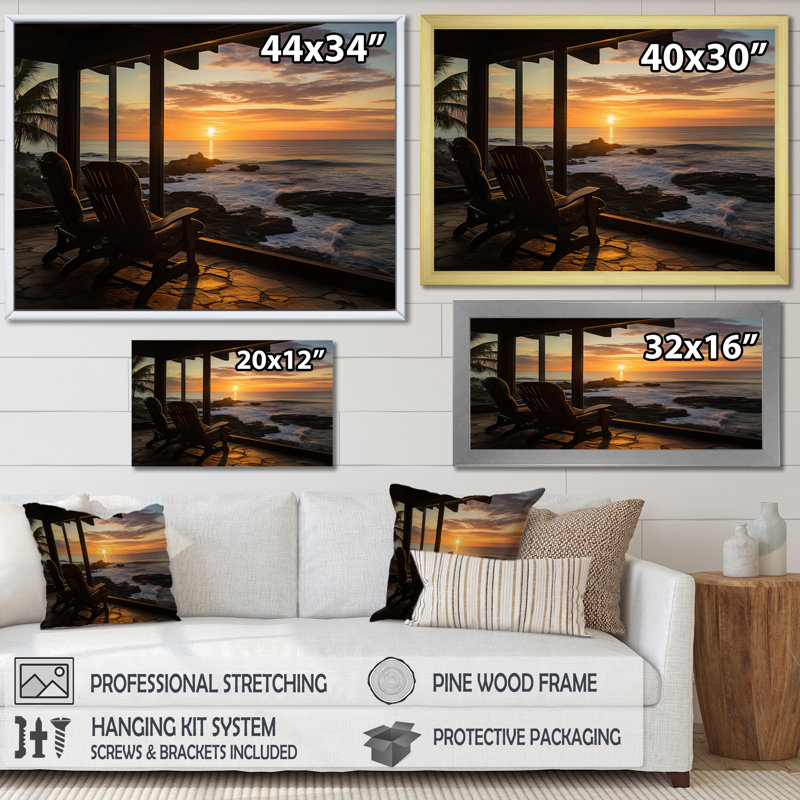 «Beach Photo Chairs Sunset» sur toile, H 16 po x l 32 po x P 1 po, Toile tendue