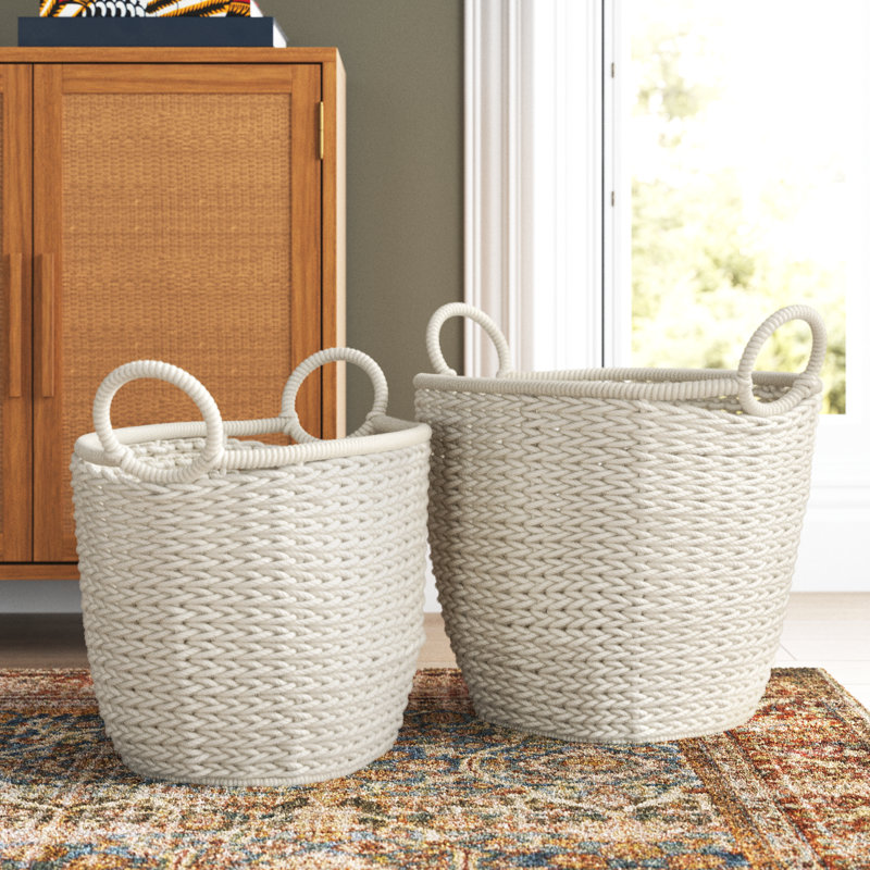 Cotton Fabric Handmade Decorative and Functional Storage Basket with Handles