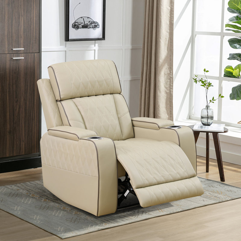 Fauteuil inclinable électrique moderne en similicuir de 91 cm de large, Beige