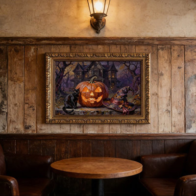 Cadre mural vintage orné de citrouilles d'Halloween – Cadre doré décoratif pour œuvres d'art.
