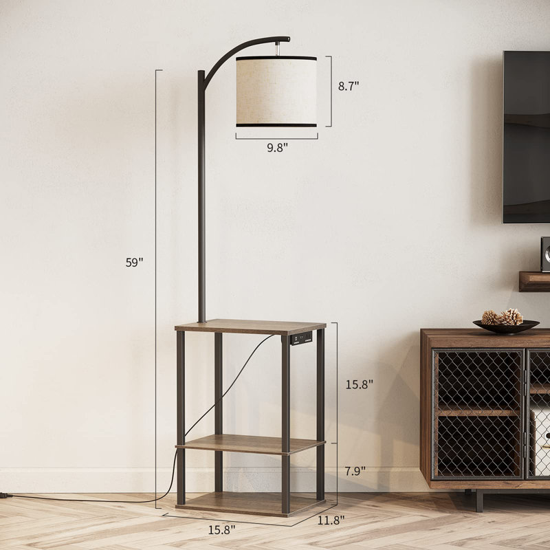 Floor Lamp with Table, Gray Wood