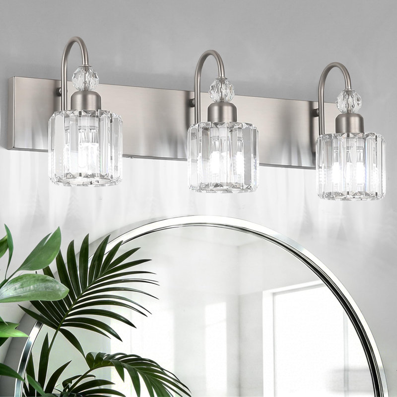 Éclairage de salle de bain moderne à DEL en cristal, Nickel brossé