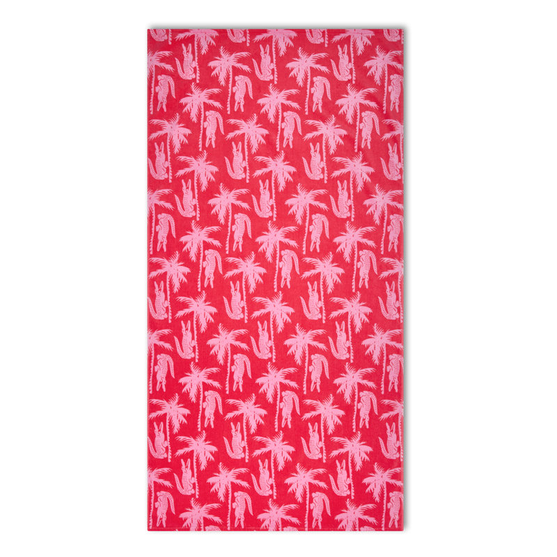 Lacoste Oversized Cotton Beach Towel 36x72, Allover Croc Palm Coral Pink