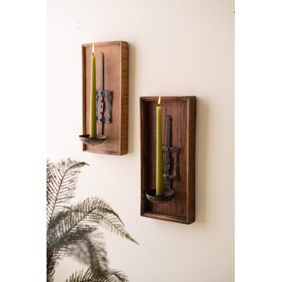 WOODEN WALL SCONCE WITH REPURPOSED IRON SPOON CANDLE HOLDER