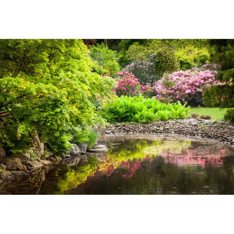 Garden Full Of Flowers On Lake - Wrapped Canvas Print, 30cm H x 46cm W