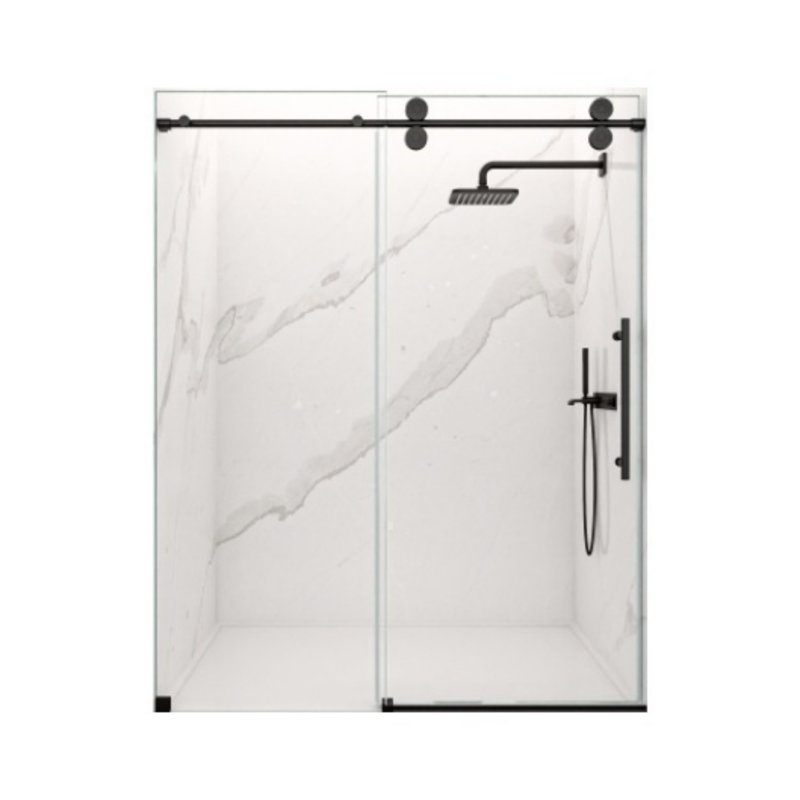 Porte de douche coulissante simple sans cadre | Verre trempé épais de 56 à 60 po x H 72 po | 5/16 po (8 mm), Noir mat