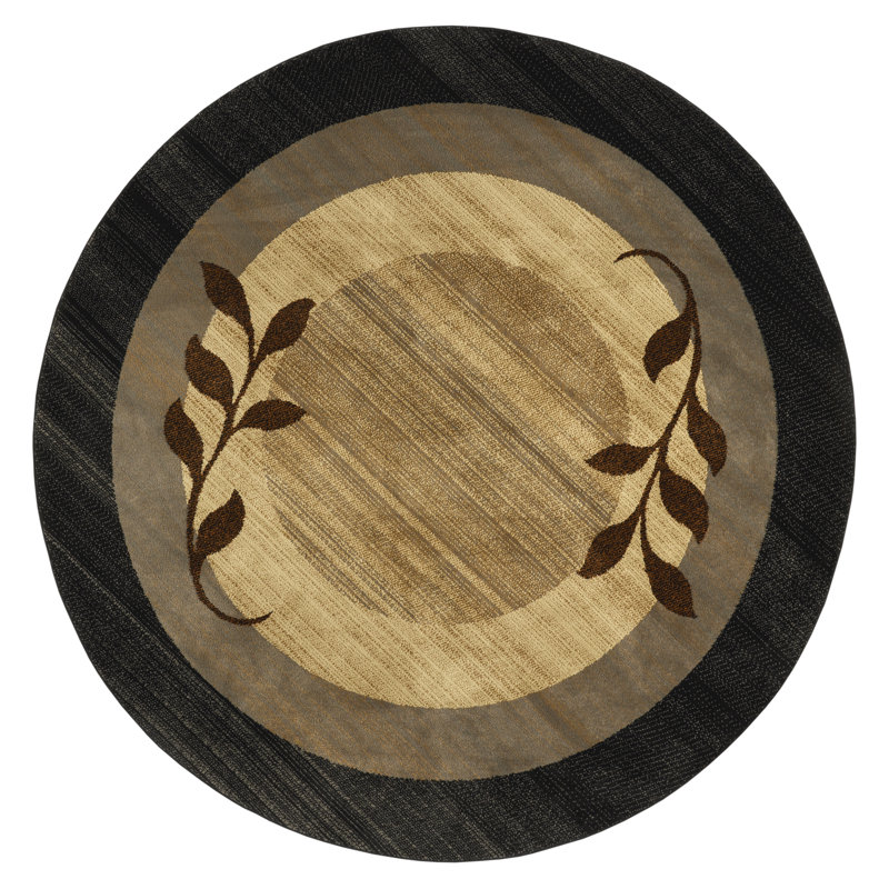 Tapis géométrique noir / brun, Rond 7 pi 10 po