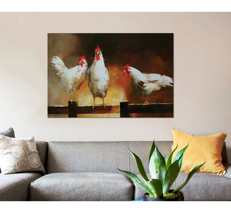 « poulet ii », reproduction sur toile, H 8 po x l 12 po x P 0,75 po, Pas de tapis, Toile tendue