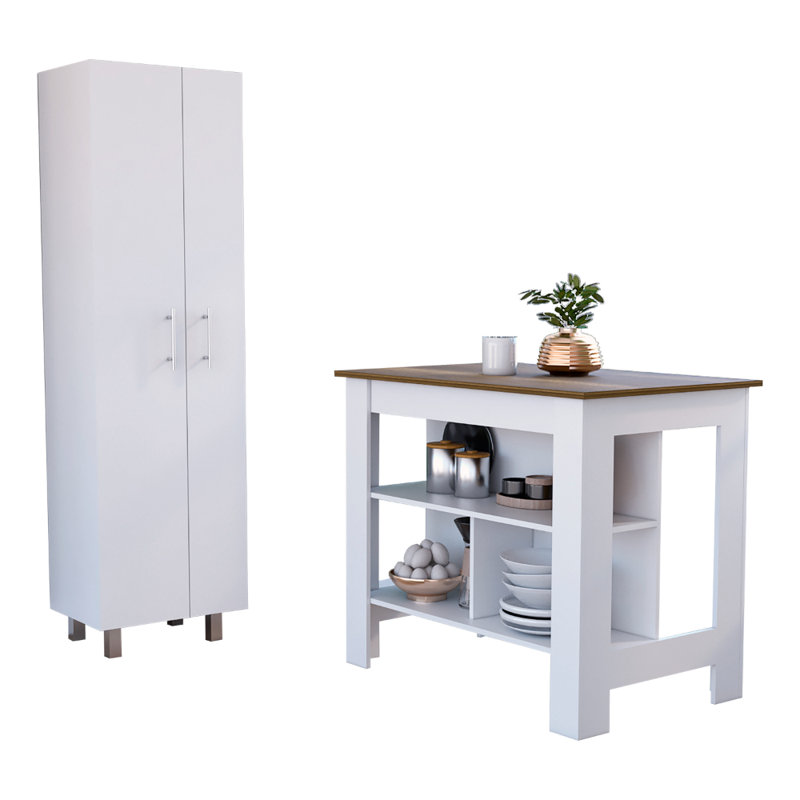 Ensemble de cuisine London, îlot de cuisine + optimiseur de meubles, Brun