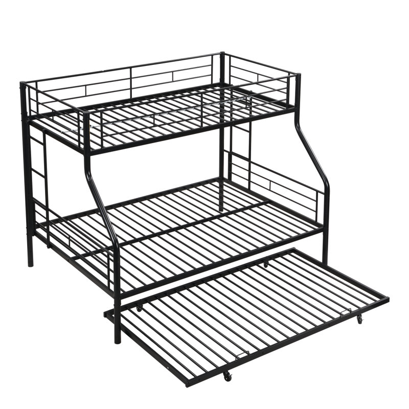 Lit simple superposé au dessus d'un lit double avec lit gigogne en métal, aucun sommier requis, assemblage facile