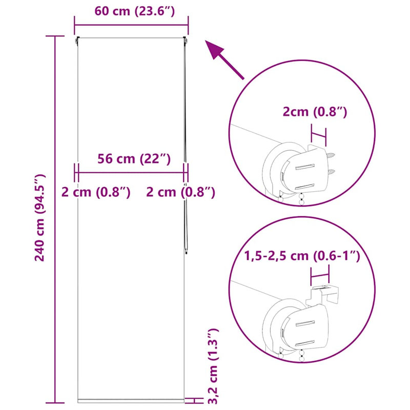 Room Darkening Roller Blind, 60cmW x 240cmL