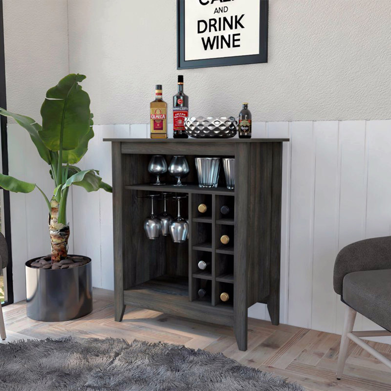 6-Bottle 1-Drawer 1-Shelf Bar Cabinet, Brown