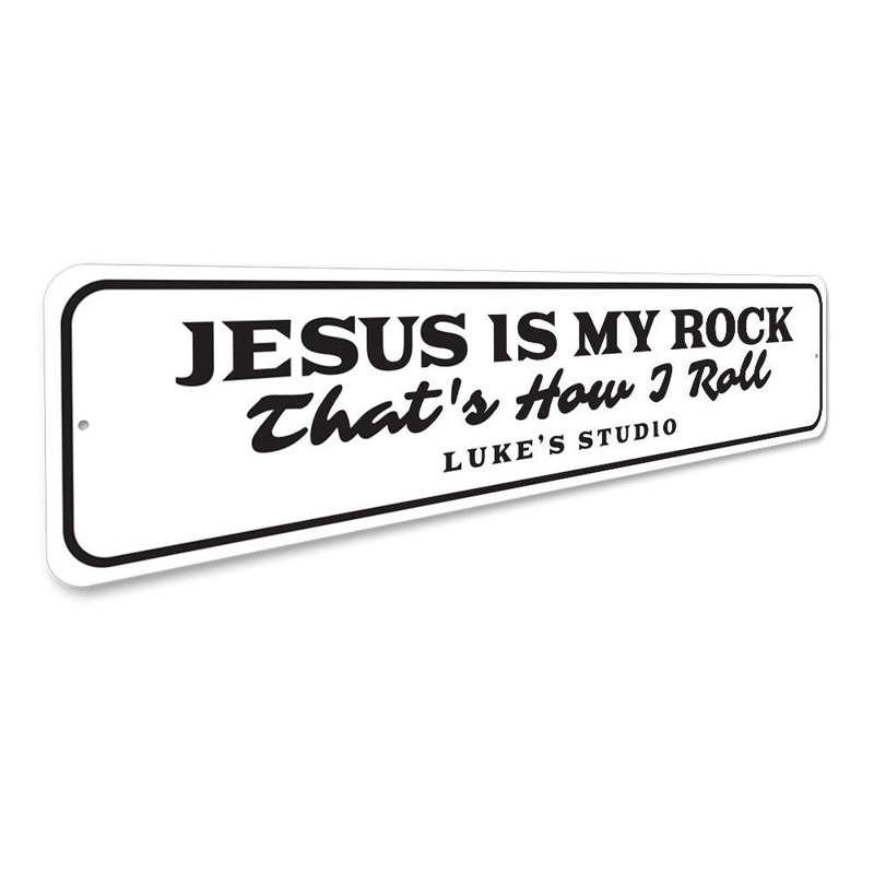 «Jesus Is My Rock», panneau en aluminium, H 4 po x l 18 po x P 0,04 po, Oui