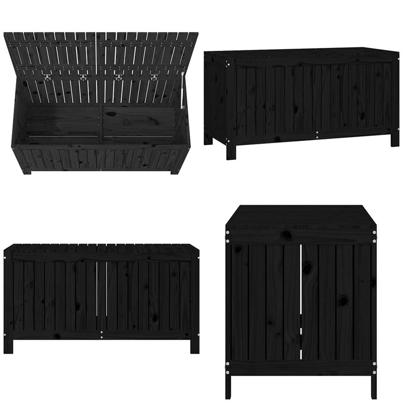 Rosalind Wheeler Daesha 121cm W 269L Water Resistant Pine Solid Wood Deck Box, Black