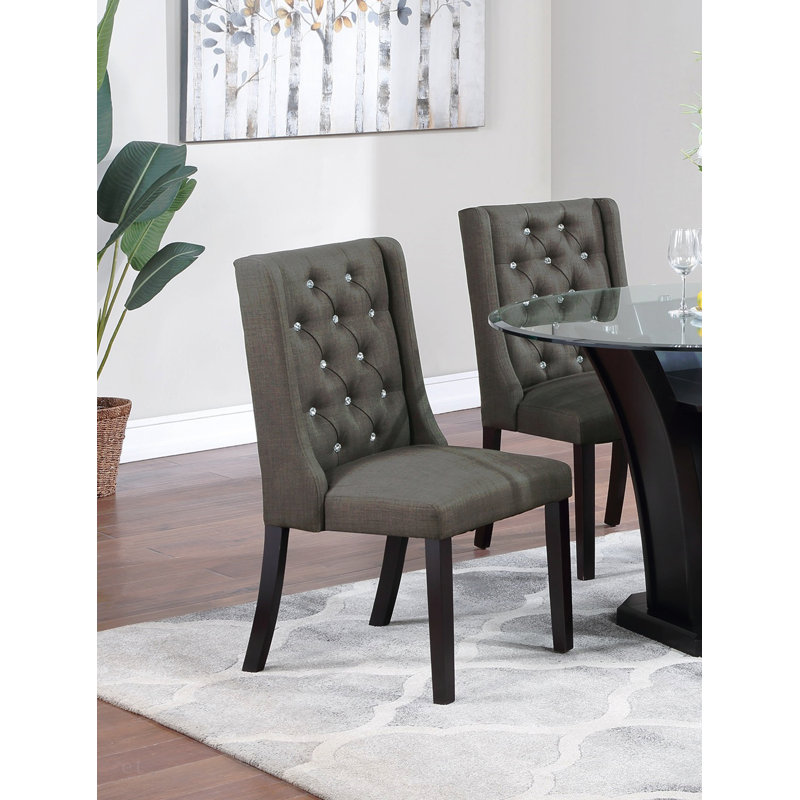 Ensemble de 2 chaises modernes en tissu capitonné en bois d'hévéa, Gris foncé
