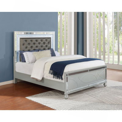 Metallic Upholstered Tufted Queen Panel Bed