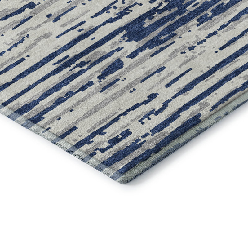 Premium Machine Washable Prisco Navy Rug, Rectangle 8' x 10'