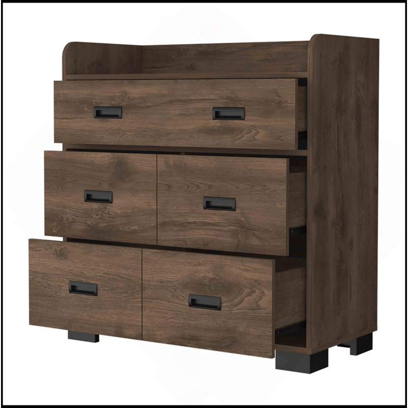Commode Anemone, tiroir double, 4 tiroirs simples, Brun