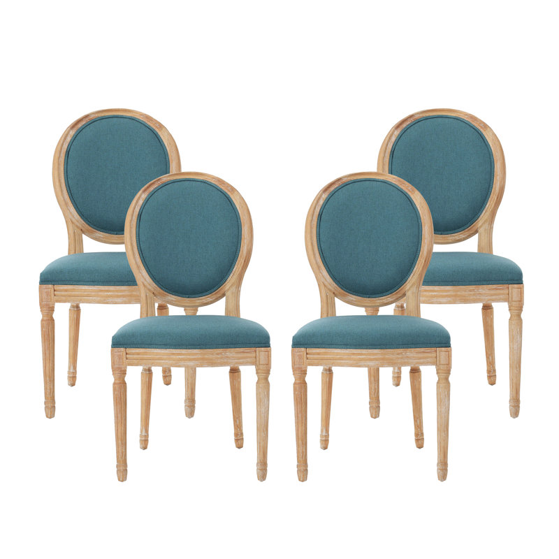Upholstered Dining Side Chairs, Dark Teal, Natural