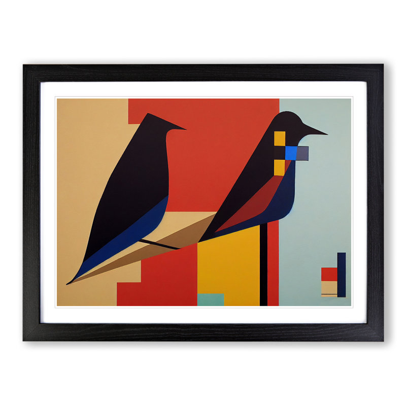 Ingenious Abstract Birds - Single Picture Frame Print, Black, 34cm H x 46cm W x 2cm D