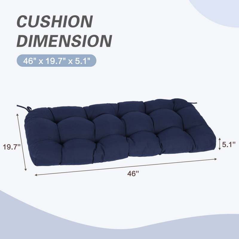 Aoodor Outdoor Polyester Tufted Bench Cushion, Navy, 46" W x 19.7" D