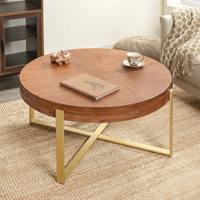 Table basse 33,8 po d'épaisseur rétro moderne avec plateau en bois de sapin et pieds noirs