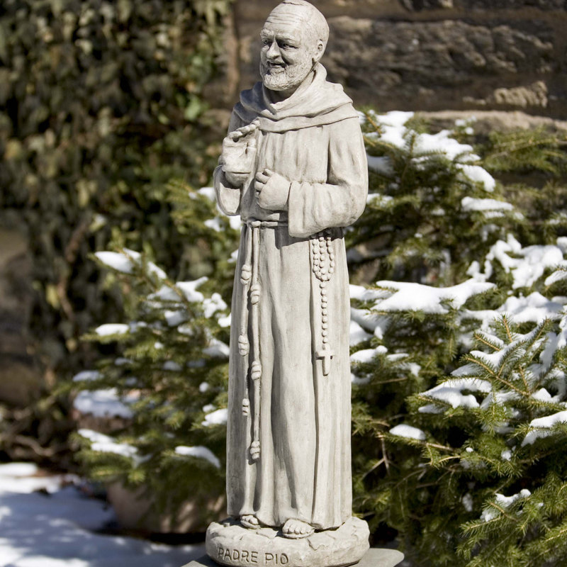 Padre Pio Statue, Aged Limestone