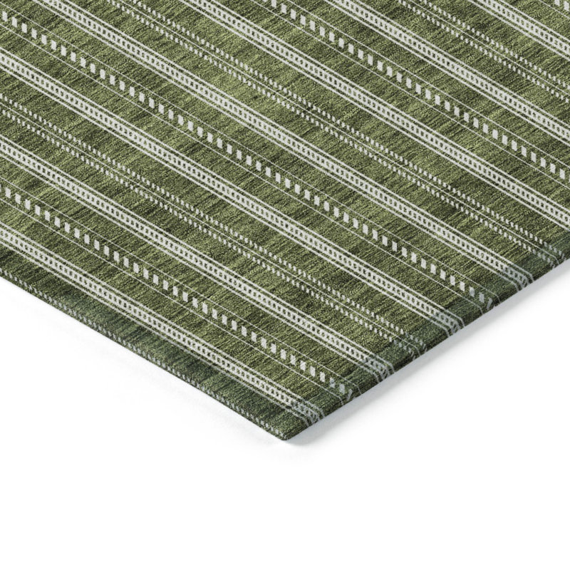 Tapis extérieur lavable rayé vert olive 10 pi x 14 pi