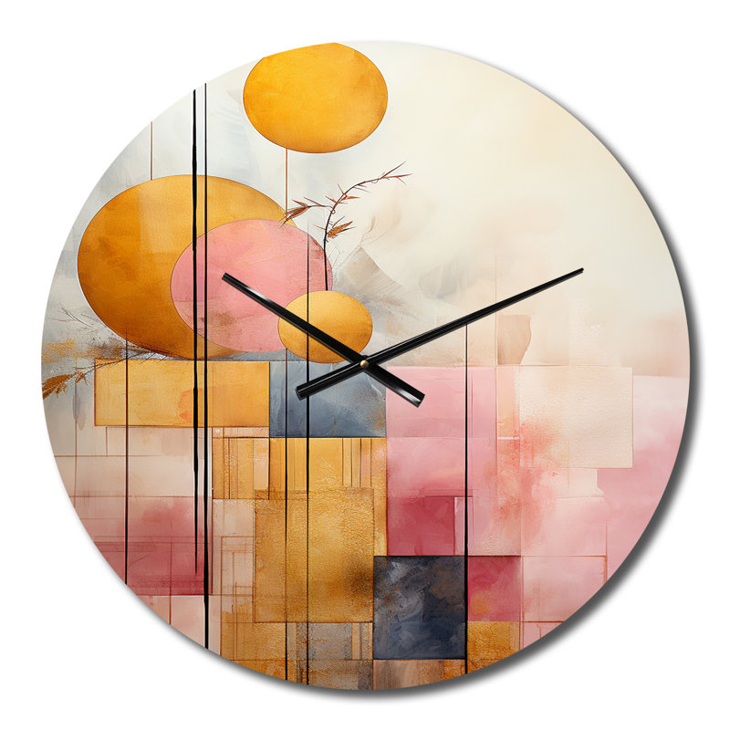 Golden Moon Dreams Retro Illustration III - horloge murale géométrique moderne, Moyenne