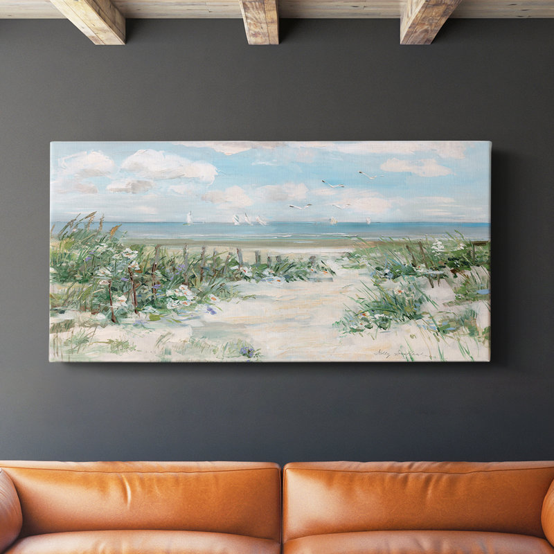Plage de fleurs sauvages - Toile tendue avec châssis - Prêt à accrocher, H 16 po x l 32 po