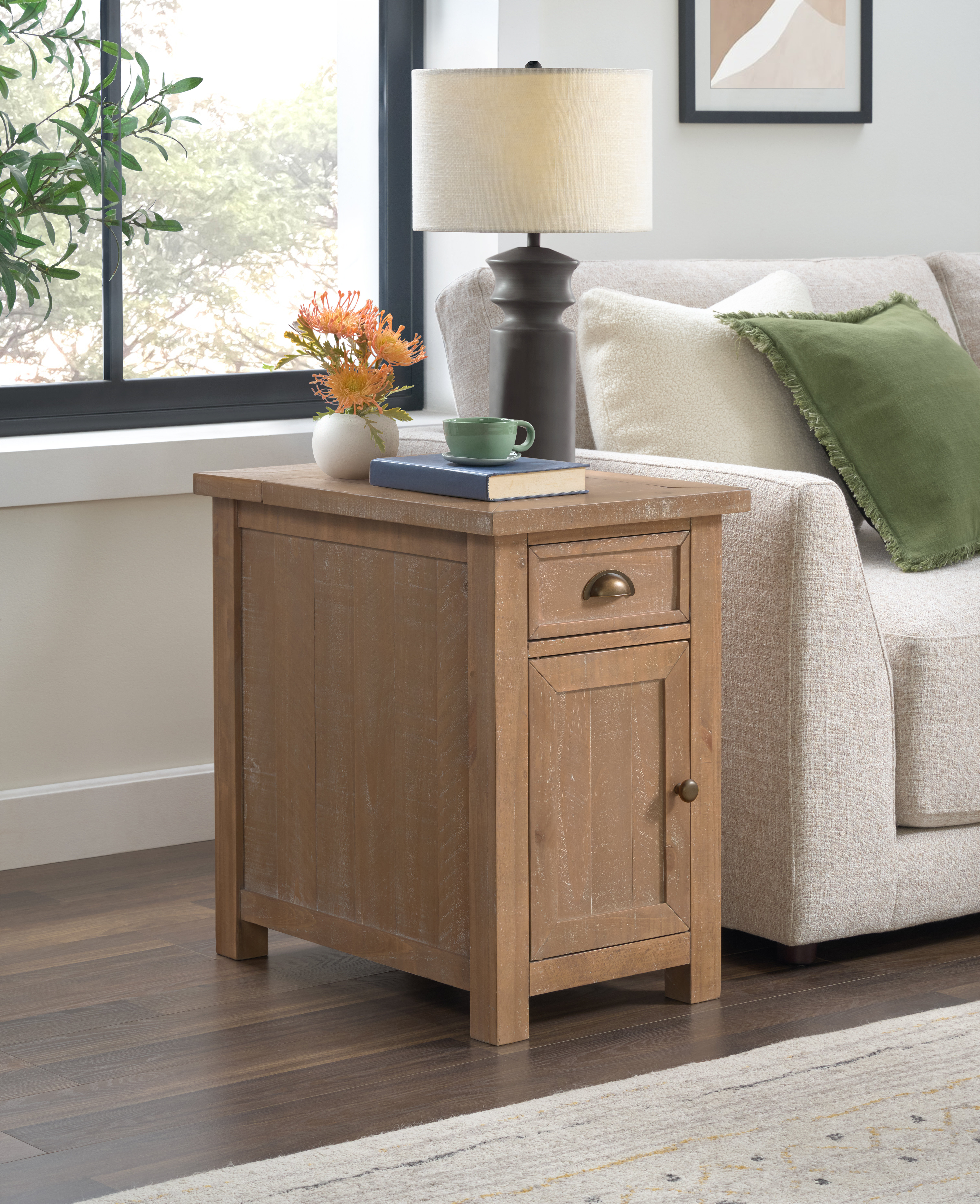 Balsam 25'' Tall Solid Wood End Table with Storage and Built-In Outlets