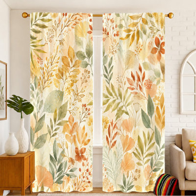 2Pcs Tropical Floral Curtains, Lush Botanical Print, Light Filtering Fabric, Vintage Style, Rod Pocket Design for Living Room, Bedroom, Balcony, Kitchen Home Decor