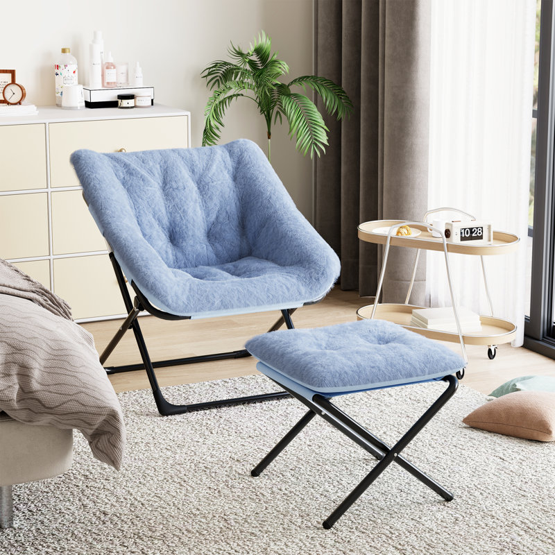 Comfy Foldable Lounge Chair, Oversized Saucer Chair with Plush Faux Fur, Sturdy Metal Frame, Accent Chair for Bedroom Living Room Dorm,Reading Chairs for Adults, Kids