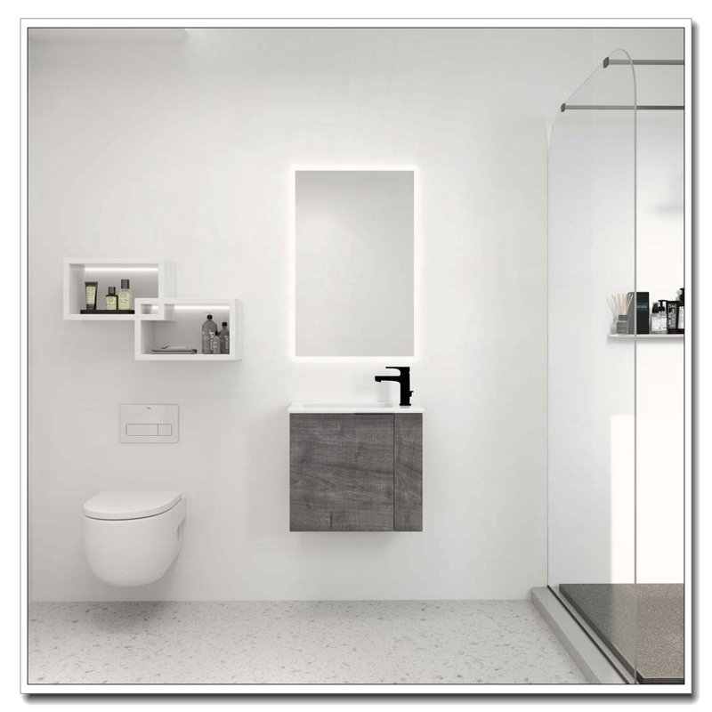 Meuble-lavabo flottant avec évier, Chêne gris carreauté