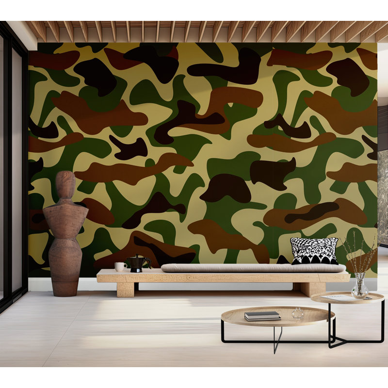 Papier peint de qualité supérieure - Motif camouflage, L 96 po x l 120 po