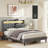 Neavins Bed Frame with Storage Headboard & LED Light, Upholstered Bed Frame with Charging Station-429366112