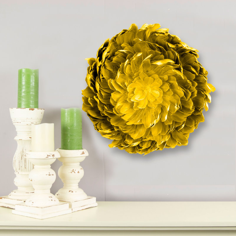Juju Hat Nagoire Feather Wall Art 16 pouces base en bois 24-26 pouces DIA - jaune