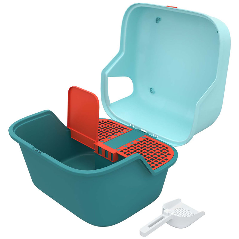 Bac à litière pour chat, bac à litière avec couvercle, pelle, couvercle ouvrable facile à nettoyer et verrouillable, bac à litière pour chats d'intérieur, vert